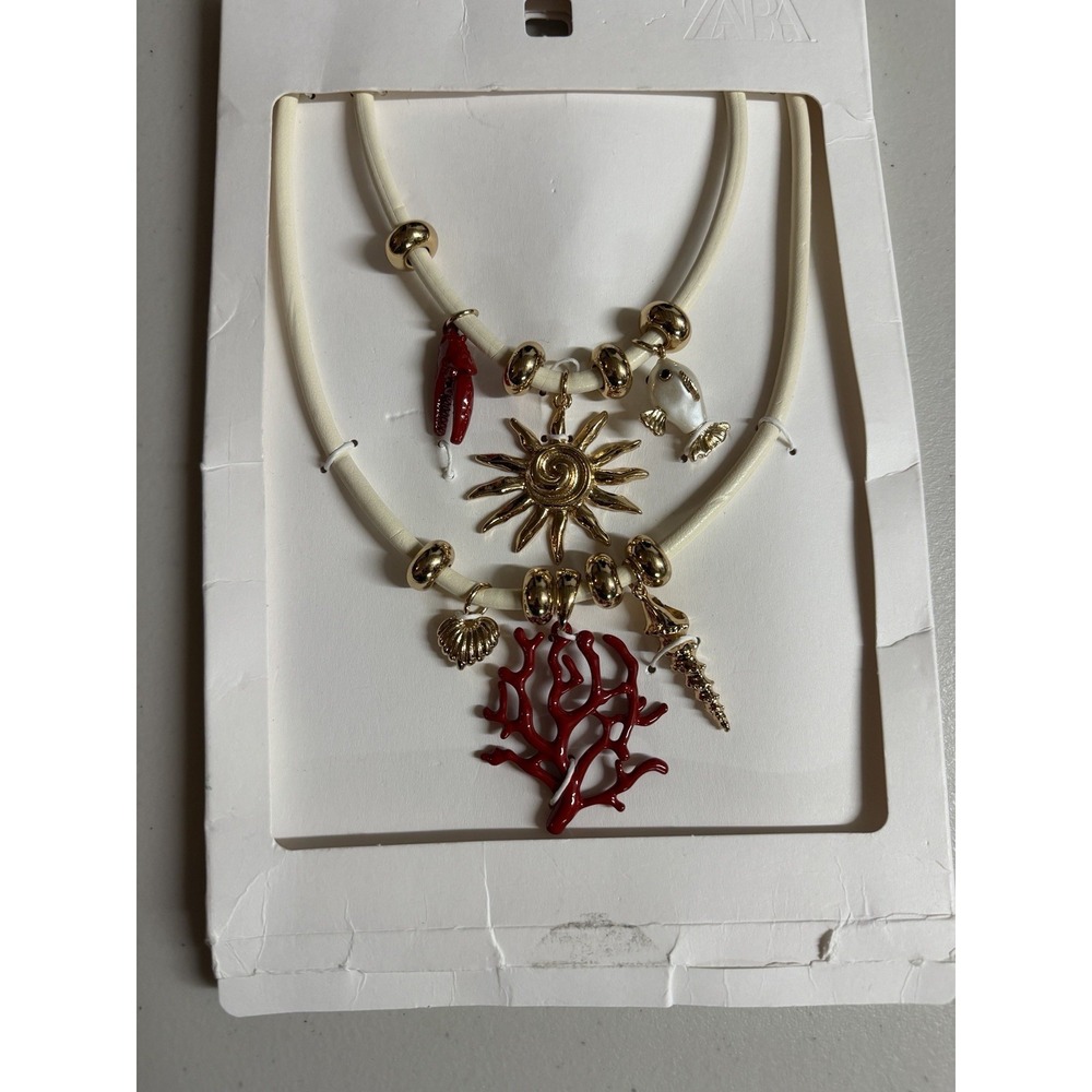 Zara Beach Necklace Vacation Resort Bohemian Nautical‎ Coral Fish Sun Shell 2